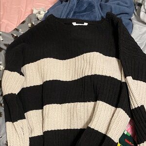 Time and Tru Black and Cream Striped Sweater
